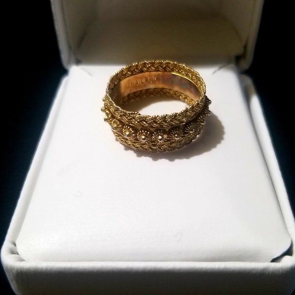 Gold Plate Stamped Silver Ring Size 9 - Picture 4 of 6
